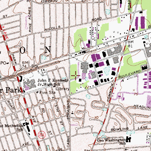 Topographic Map of Deer Park Post Office, NY