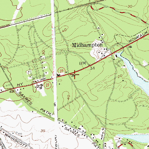Topographic Map of Wainscott Post Office, NY