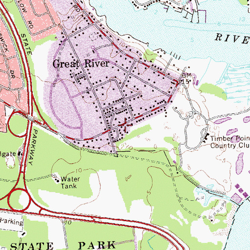 Topographic Map of Great River Post Office, NY