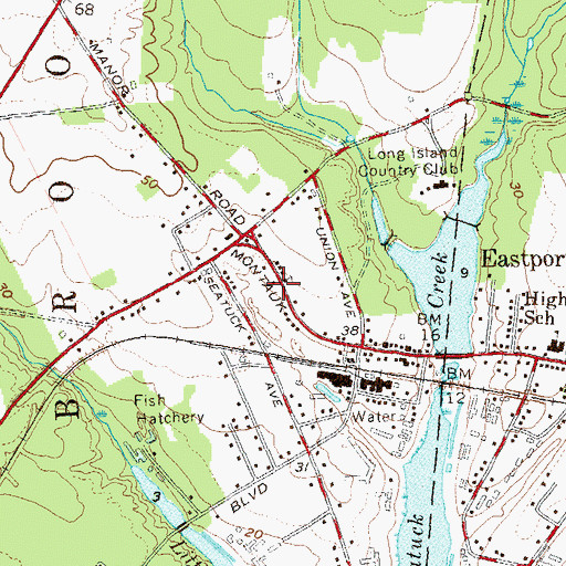 Topographic Map of Eastport Post Office, NY