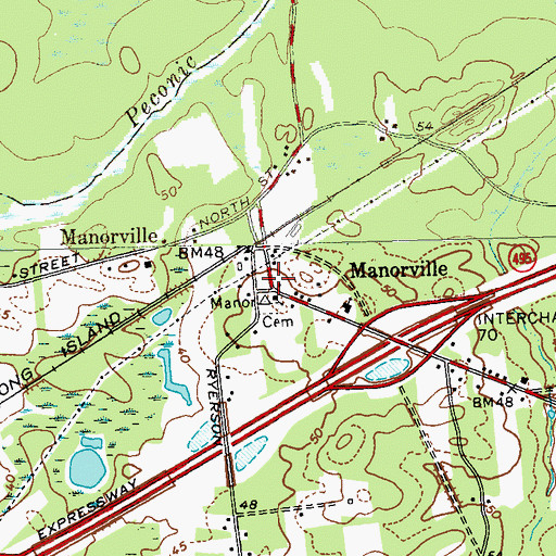 Topographic Map of Manorville Post Office, NY
