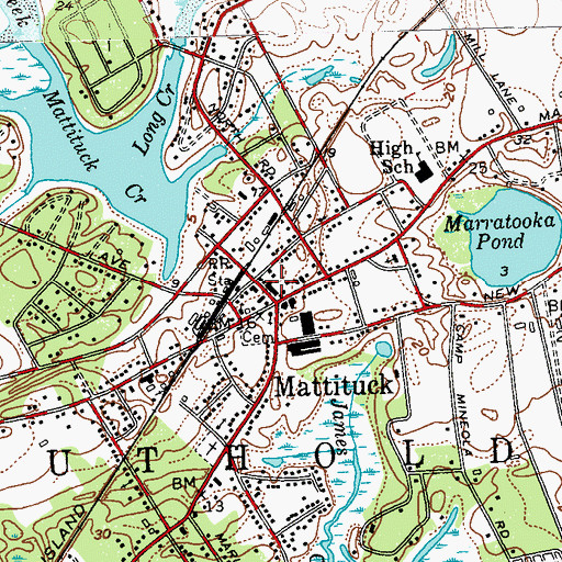 Topographic Map of Mattituck Post Office, NY