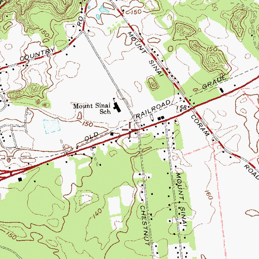 Topographic Map of Mount Sinai Post Office, NY
