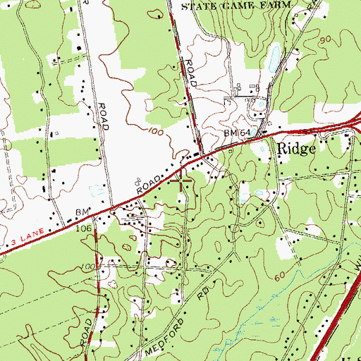 Topographic Map of Ridge Post Office, NY