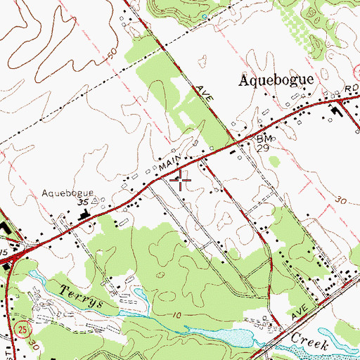 Topographic Map of Aquebogue Post Office, NY