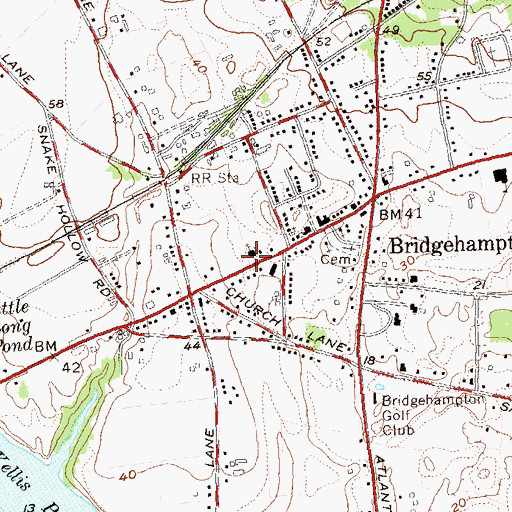 Topographic Map of Bridgehampton Post Office, NY