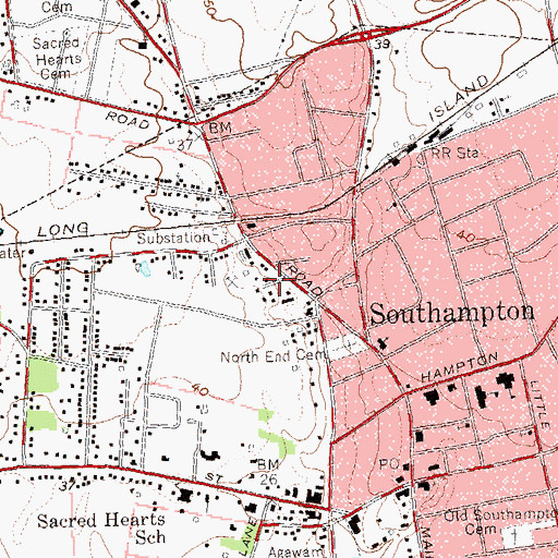 Topographic Map of Southampton Post Office, NY
