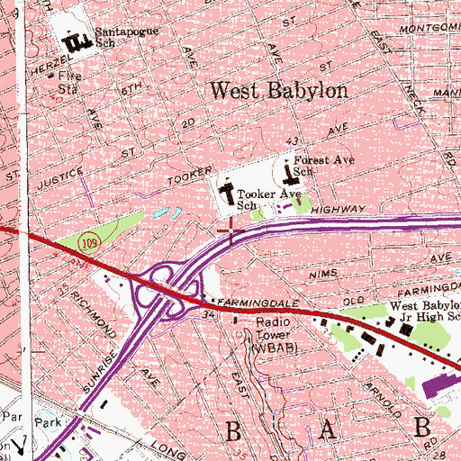 Topographic Map of West Babylon Post Office, NY