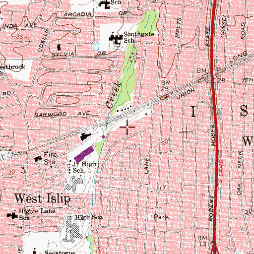 Topographic Map of West Islip Post Office, NY