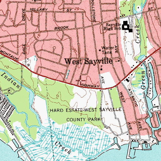 Topographic Map of West Sayville Post Office, NY