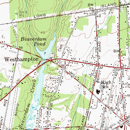 Topographic Map of Westhampton Post Office, NY