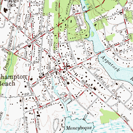 Topographic Map of Westhampton Beach Post Office, NY