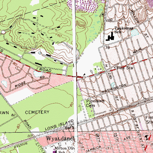 Topographic Map of Wheatley Heights Post Office, NY
