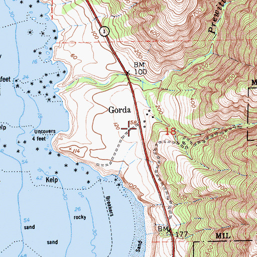 Topographic Map of Gorda, CA