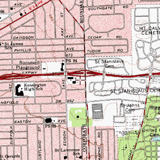 Topographic Map of Charles Grandison Finney High School, NY