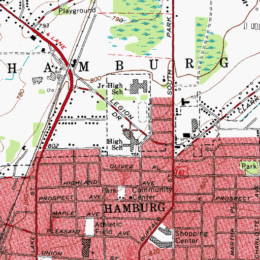 Topographic Map of Hamburg High School, NY