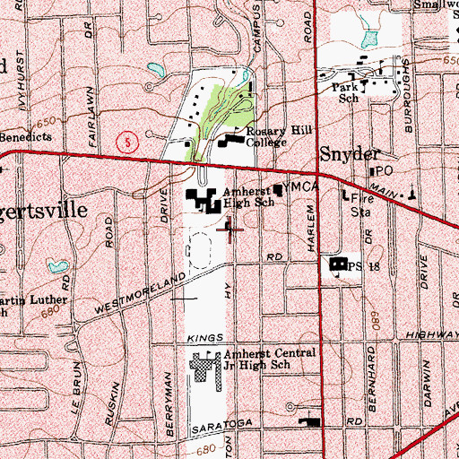Topographic Map of Amherst Community Church, NY