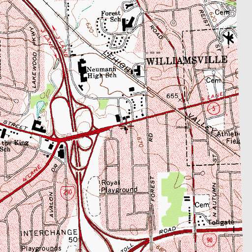 Topographic Map of Amherst Lutheran Church, NY