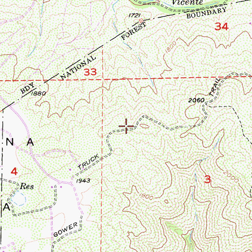 Topographic Map of Gower Truck Trail, CA