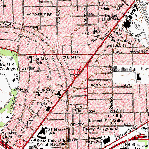 Topographic Map of Church in Buffalo, NY