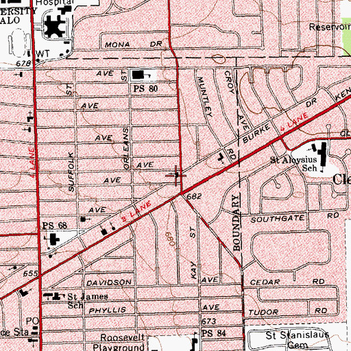 Topographic Map of Cleveland Hill United Methodist Church, NY