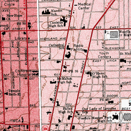 Topographic Map of Delaware Avenue Baptist Church, NY