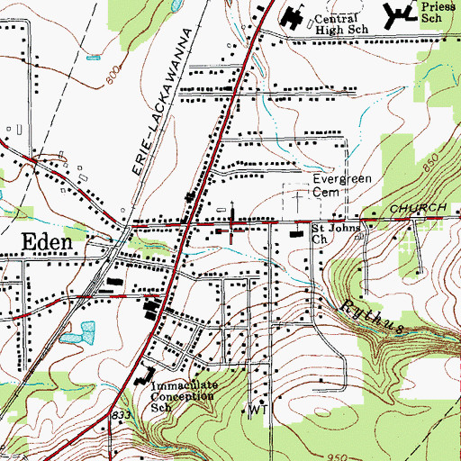 Topographic Map of First Baptist Church of Eden, NY