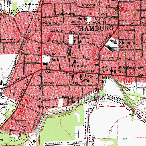 Topographic Map of First Baptist Church of Hamburg, NY