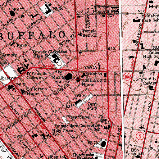 Topographic Map of First Presbyterian Church of Buffalo, NY