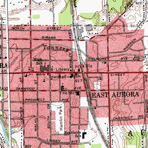 Topographic Map of First Presbyterian Church of East Aurora, NY