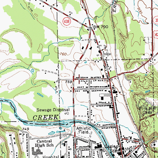 Topographic Map of Gowanda Assembly of God, NY