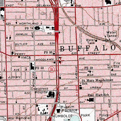 Topographic Map of Humboldt Parkway Baptist Church, NY