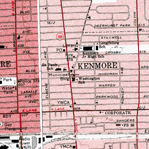 Topographic Map of Kenmore Baptist Church, NY
