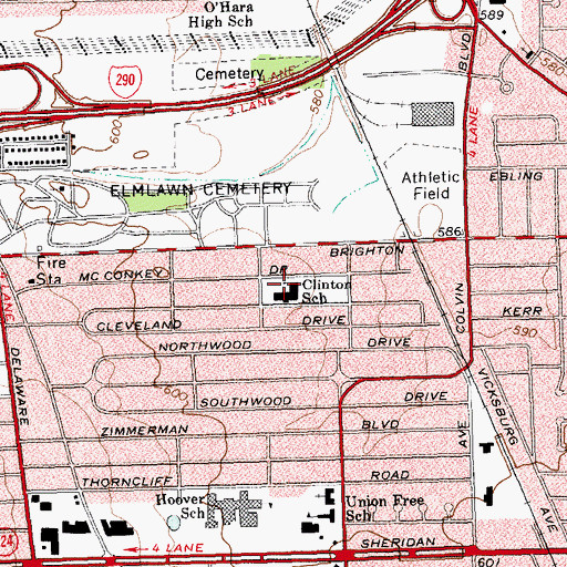 Topographic Map of Kenmore New Covenant Church, NY