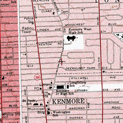 Topographic Map of Kenmore United Church of Christ, NY