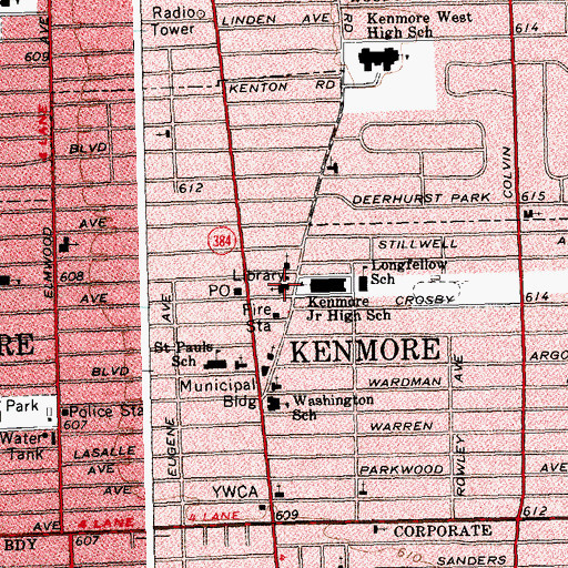 Topographic Map of Kenmore United Methodist Church, NY