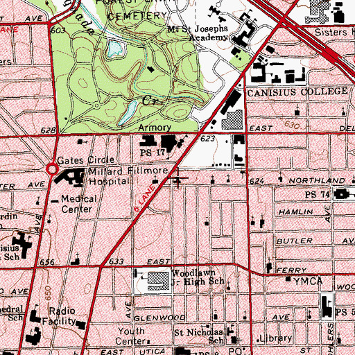 Topographic Map of Lincoln Memorial United Methodist Church, NY