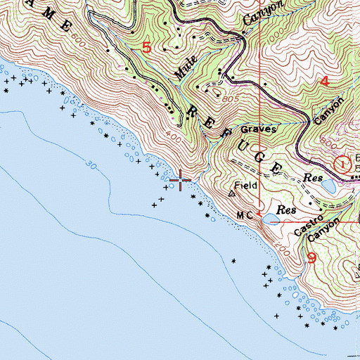 Topographic Map of Graves Canyon, CA