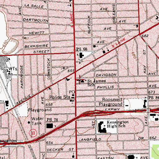 Topographic Map of Saint James Roman Catholic Church, NY