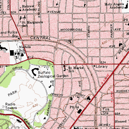 Topographic Map of Saint Mark's Roman Catholic Church, NY