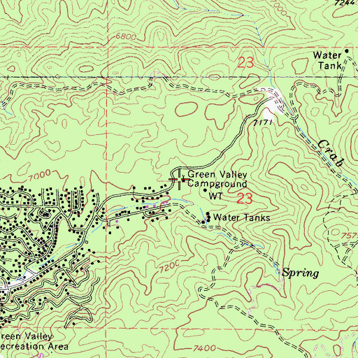 Topographic Map of Green Valley Campground, CA
