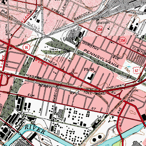 Topographic Map of Seneca Street United Methodist Church, NY
