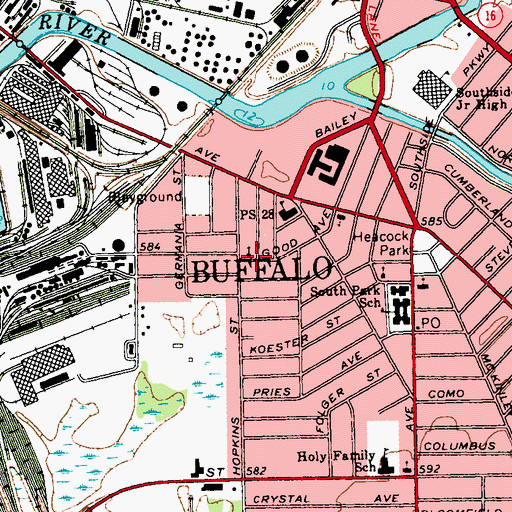 Topographic Map of Southtown Church of Christ, NY