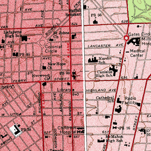 Topographic Map of Unitarian Universalist Church of Buffalo, NY