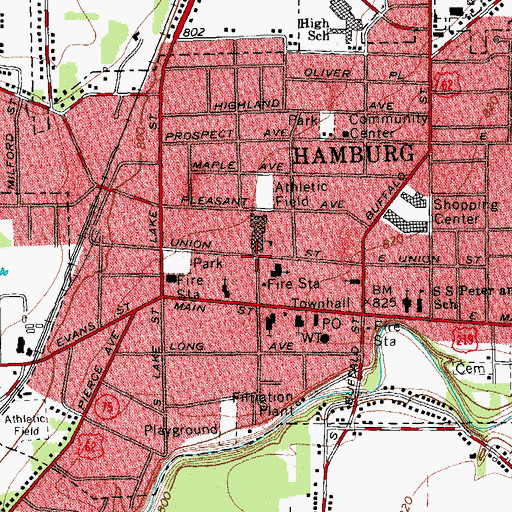 Topographic Map of Unitarian Universalist Church of Hamburg, NY