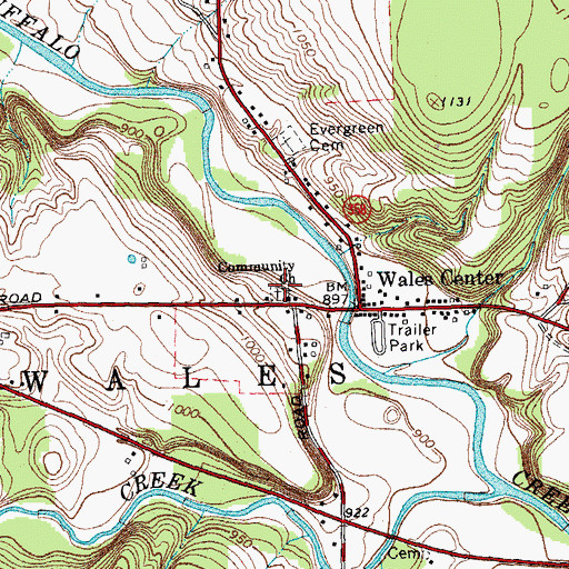 Topographic Map of Wales Center Community Baptist Church, NY
