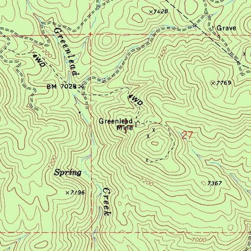 Topographic Map of Greenlead Mine, CA
