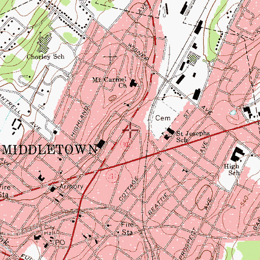 Topographic Map of Spanish Pentecostal Church, NY