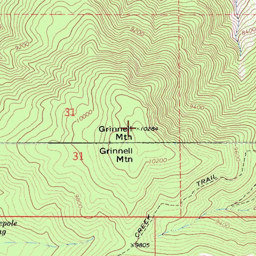 Topographic Map of Grinnell Mountain, CA