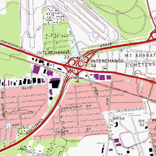 Topographic Map of Farmingdale First Baptist Church, NY